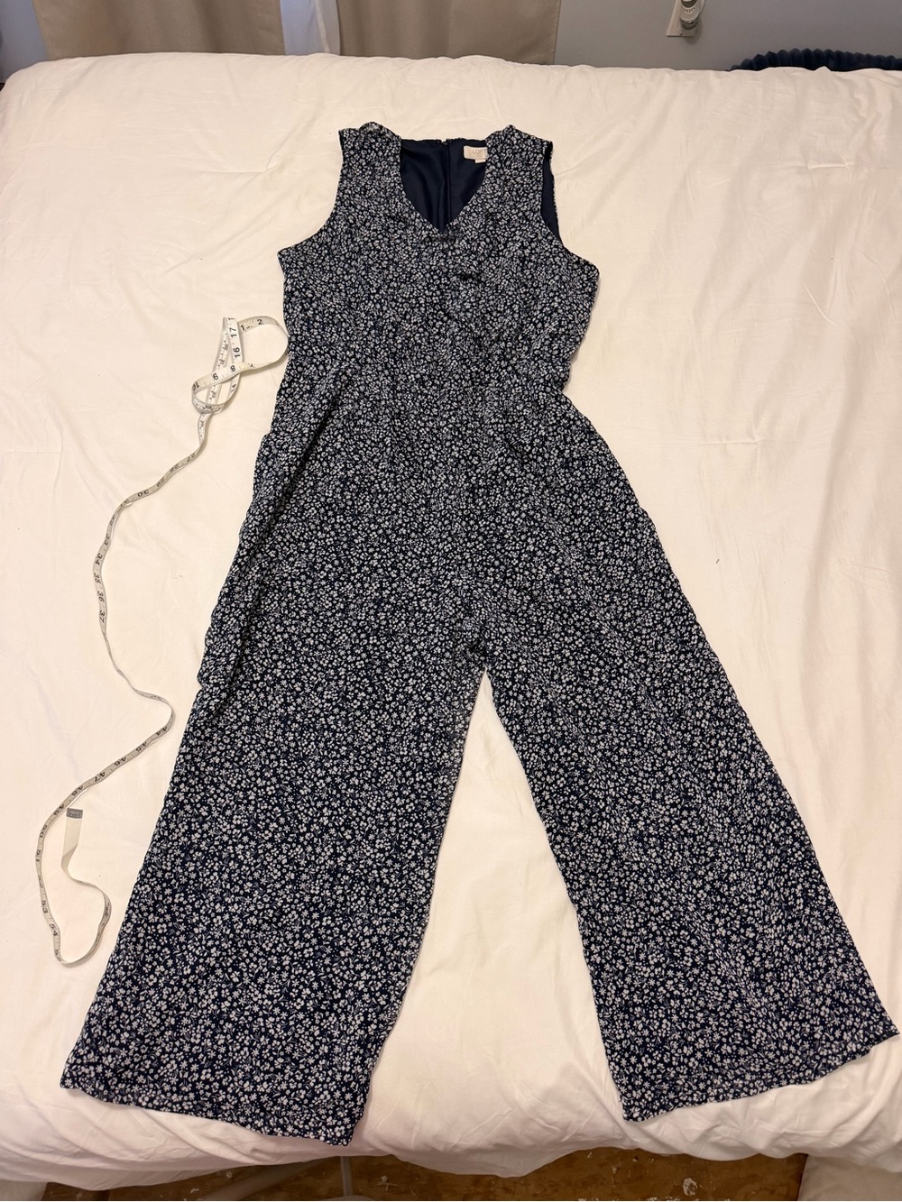 LOFT Navy Floral Sleeveless Wide-Leg Jumpsuit Size 14p